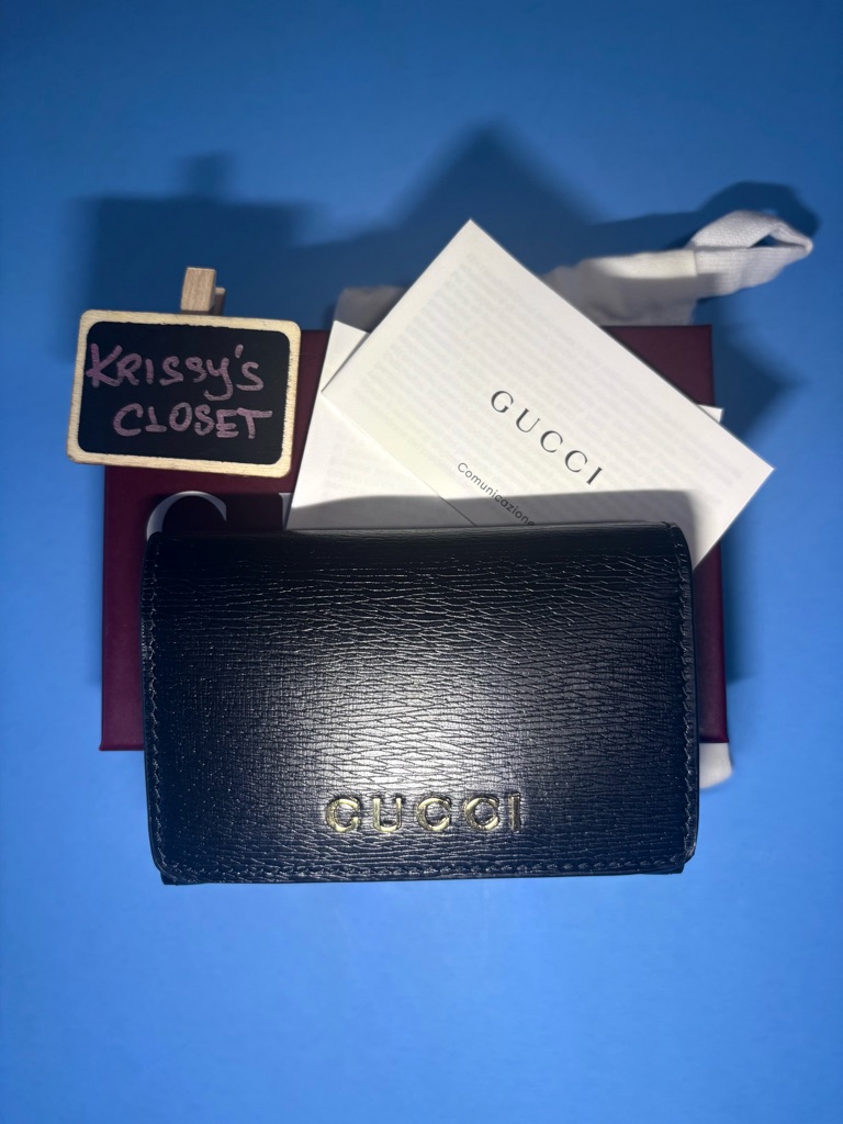 Authentic Gucci Black Leather Logo Card Case WBox And Dustbag